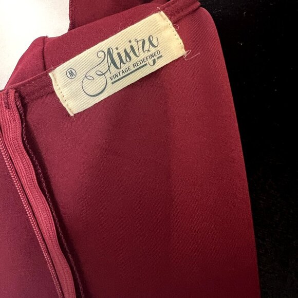 Aisize Ruffle Drapped 50s Vintage Style Dress Size Medium Burgundy Wine Party - Picture 5 of 9